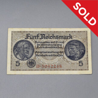 German 5 Reichsmark Bank Note 1940-45 . COIN176