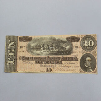 US Civil War CSA 1864 Ten Dollar Note (Damaged) . CWM302