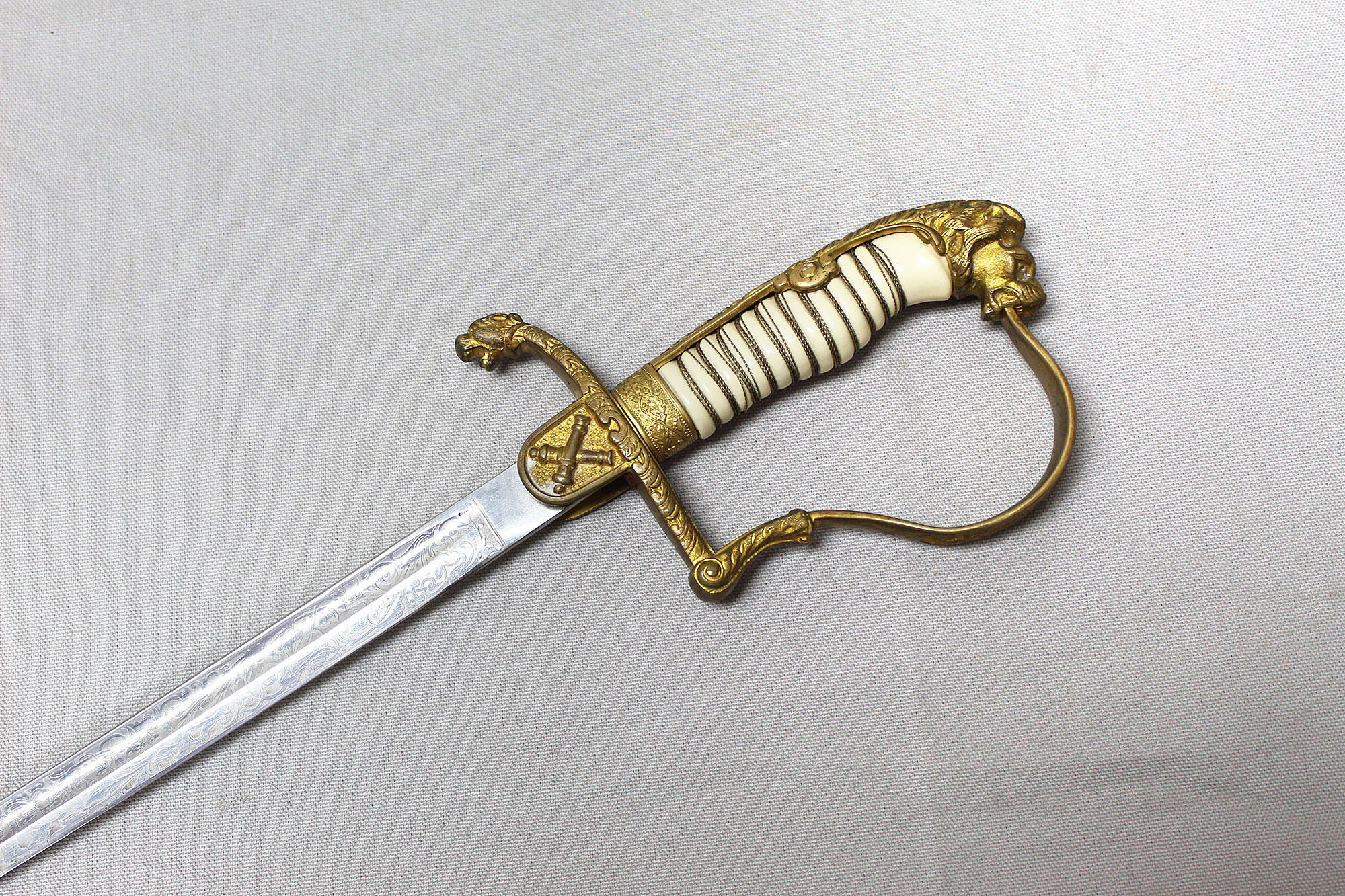 WW2 Italian Lion Head Artillery Officer Sword - EF Horster