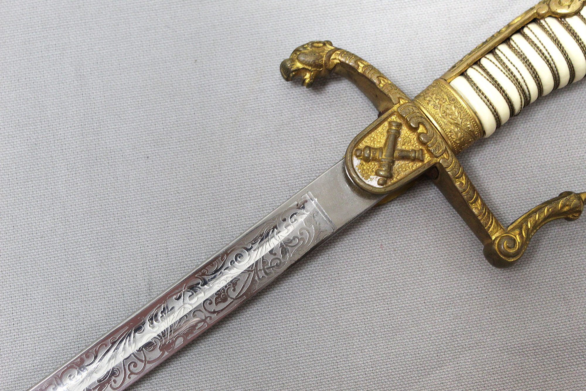 WW2 Italian Lion Head Artillery Officer Sword - EF Horster