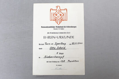 WW2 German Sports Document 1940 . GD3039