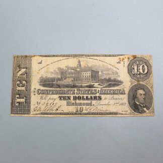 American Civil War CSA 1862 $10 Note . CWM245