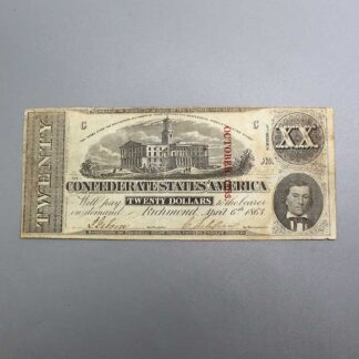 American Civil War 1863 CSA Twenty Dollar Bank Note . CWM324