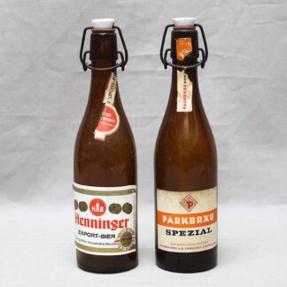 Two Vintage Flip Swing Porcelain Top Bottles . ANT226