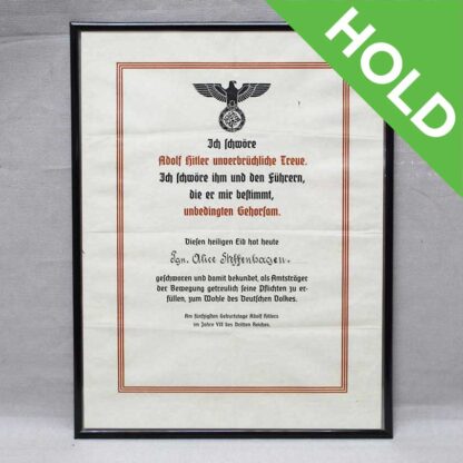 <font color=“#FA0303”> ON HOLD DI0225 </font> WW2 German Framed Document . EFL4772