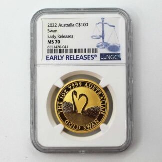 2022 Australia 1oz Gold Swan MS70 NGC ER . COIN656