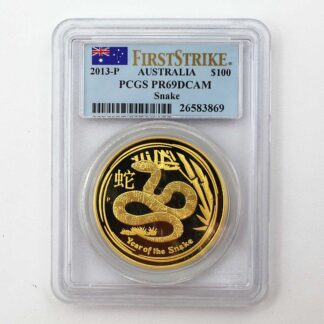 2013-P Australia 1oz Gold Year of Snake PR69DCAM PCGS FS . COIN657