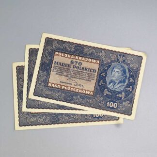 Group of 3 Poland 100 Marek Banknote 1919 . COIN660