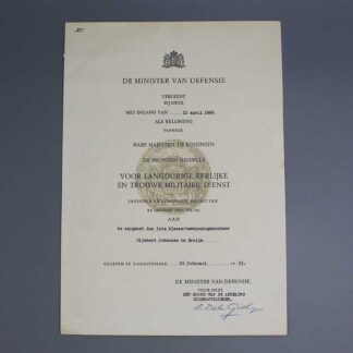 Bronze Medal Award Document Netherland 1965 . WM504