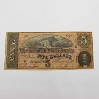 American Civil War CSA 1864 $5 Note . CWM325b