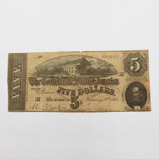 American Civil War CSA 1864 $5 Note. CWM326