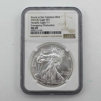 2021(S) American Silver Eagle Coin MS69 NGC . COIN512