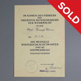 SOLD WW2 German Russian Front Medal Document . GD1060