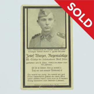 SOLD WW2 German SS Remembrance Card - LAH . GD114