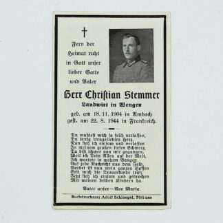 WW2 German Remembrance Card - Stemmer . GD392