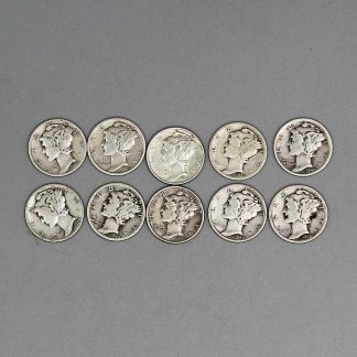 Group of Ten US Mercury Dimes . COIN702