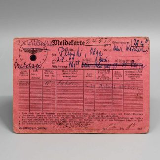 WW2 German Registration Card . GD1067