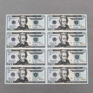 2006 $20 Currency Uncut Sheet of 8 Notes . COIN711